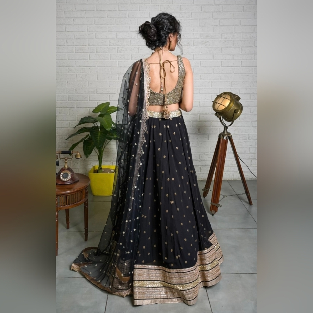 Black Golden Sharmily Lehenga Choli Set with Sequin Blouse - Picture 3 of 14